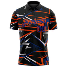 Laden Sie das Bild in den Galerie-Viewer, Uksn Individuelles Schwarz Royalblau-Orange Dynamische geometrische Splitter Funktions-Poloshirt