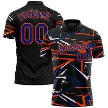 Laden Sie das Bild in den Galerie-Viewer, Uksn Individuelles Schwarz Royalblau-Orange Dynamische geometrische Splitter Funktions-Poloshirt