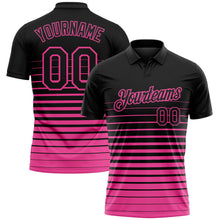 Laden Sie das Bild in den Galerie-Viewer, Uksn Individuelles Schwarz-Pink Horizontaler Verlaufsstreifen Funktions-Poloshirt