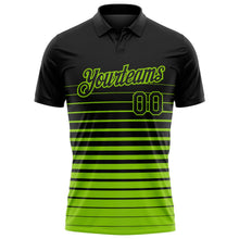 Laden Sie das Bild in den Galerie-Viewer, Uksn Individuelles Schwarz-Neongrün Horizontaler Verlaufsstreifen Funktions-Poloshirt