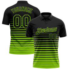 Laden Sie das Bild in den Galerie-Viewer, Uksn Individuelles Schwarz-Neongrün Horizontaler Verlaufsstreifen Funktions-Poloshirt