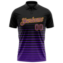 Laden Sie das Bild in den Galerie-Viewer, Uksn Individuelles Schwarz Violett-Gold Horizontaler Verlaufsstreifen Funktions-Poloshirt