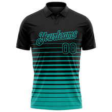 Laden Sie das Bild in den Galerie-Viewer, Uksn Individuelles Schwarz-Aqua Horizontaler Verlaufsstreifen Funktions-Poloshirt