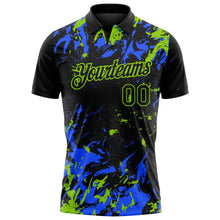 Laden Sie das Bild in den Galerie-Viewer, Uksn Individuelles Schwarz Royalblau-Neongrün Dynamische Spritzer-Pinselstrich Funktions-Poloshirt