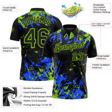 Laden Sie das Bild in den Galerie-Viewer, Uksn Individuelles Schwarz Royalblau-Neongrün Dynamische Spritzer-Pinselstrich Funktions-Poloshirt