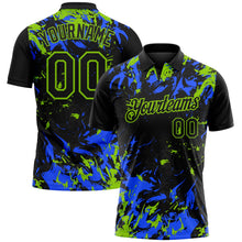 Laden Sie das Bild in den Galerie-Viewer, Uksn Individuelles Schwarz Royalblau-Neongrün Dynamische Spritzer-Pinselstrich Funktions-Poloshirt