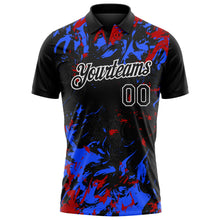 Laden Sie das Bild in den Galerie-Viewer, Uksn Individuelles Schwarz Royalblau Rot-Weiß Dynamische Spritzer-Pinselstrich Funktions-Poloshirt