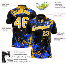 Laden Sie das Bild in den Galerie-Viewer, Uksn Individuelles Schwarz Gold Royalblau-Weiß Dynamische Spritzer-Pinselstrich Funktions-Poloshirt