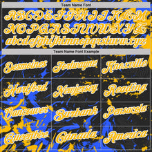 Laden Sie das Bild in den Galerie-Viewer, Uksn Individuelles Schwarz Gold Royalblau-Weiß Dynamische Spritzer-Pinselstrich Funktions-Poloshirt