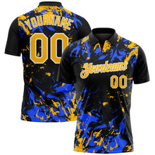 Laden Sie das Bild in den Galerie-Viewer, Uksn Individuelles Schwarz Gold Royalblau-Weiß Dynamische Spritzer-Pinselstrich Funktions-Poloshirt
