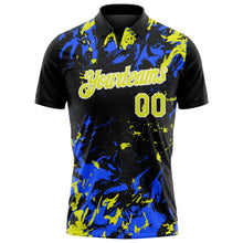 Laden Sie das Bild in den Galerie-Viewer, Uksn Individuelles Schwarz Neongelb Royalblau-Weiß Dynamische Spritzer-Pinselstrich Funktions-Poloshirt