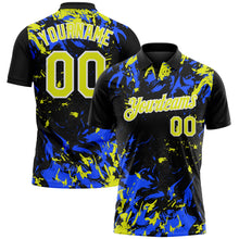 Laden Sie das Bild in den Galerie-Viewer, Uksn Individuelles Schwarz Neongelb Royalblau-Weiß Dynamische Spritzer-Pinselstrich Funktions-Poloshirt