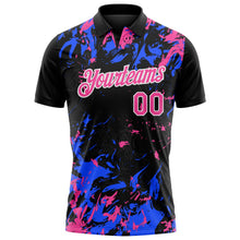 Laden Sie das Bild in den Galerie-Viewer, Uksn Individuelles Schwarz Pink Royalblau-Weiß Dynamische Spritzer-Pinselstrich Funktions-Poloshirt