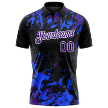 Laden Sie das Bild in den Galerie-Viewer, Uksn Individuelles Schwarz Violett Royalblau-Weiß Dynamische Spritzer-Pinselstrich Funktions-Poloshirt