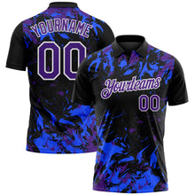 Laden Sie das Bild in den Galerie-Viewer, Uksn Individuelles Schwarz Violett Royalblau-Weiß Dynamische Spritzer-Pinselstrich Funktions-Poloshirt