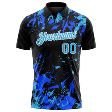 Laden Sie das Bild in den Galerie-Viewer, Uksn Individuelles Schwarz Himmelblau Royalblau-Weiß Dynamische Spritzer-Pinselstrich Funktions-Poloshirt