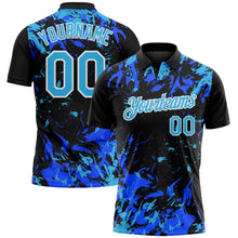 Laden Sie das Bild in den Galerie-Viewer, Uksn Individuelles Schwarz Himmelblau Royalblau-Weiß Dynamische Spritzer-Pinselstrich Funktions-Poloshirt