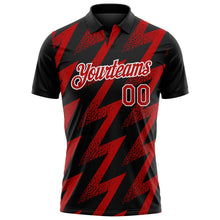 Laden Sie das Bild in den Galerie-Viewer, Uksn Individuelles Schwarz Rot-Weiß Geometrische Zickzackform Blitz Funktions-Poloshirt