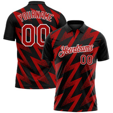 Laden Sie das Bild in den Galerie-Viewer, Uksn Individuelles Schwarz Rot-Weiß Geometrische Zickzackform Blitz Funktions-Poloshirt