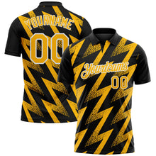 Laden Sie das Bild in den Galerie-Viewer, Uksn Individuelles Schwarz Gold-Weiß Geometrische Zickzackform Blitz Funktions-Poloshirt