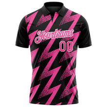 Laden Sie das Bild in den Galerie-Viewer, Uksn Individuelles Schwarz Pink-Weiß Geometrische Zickzackform Blitz Funktions-Poloshirt