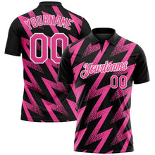 Laden Sie das Bild in den Galerie-Viewer, Uksn Individuelles Schwarz Pink-Weiß Geometrische Zickzackform Blitz Funktions-Poloshirt