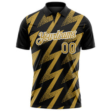 Laden Sie das Bild in den Galerie-Viewer, Uksn Individuelles Schwarz Altgold-Weiß Geometrische Zickzackform Blitz Funktions-Poloshirt