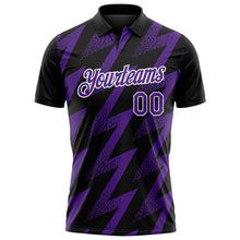 Laden Sie das Bild in den Galerie-Viewer, Uksn Individuelles Schwarz Violett-Weiß Geometrische Zickzackform Blitz Funktions-Poloshirt