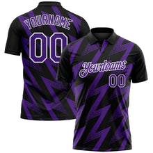 Laden Sie das Bild in den Galerie-Viewer, Uksn Individuelles Schwarz Violett-Weiß Geometrische Zickzackform Blitz Funktions-Poloshirt