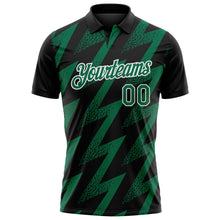 Laden Sie das Bild in den Galerie-Viewer, Uksn Individuelles Schwarz Kelly-Grün-Weiß Geometrische Zickzackform Blitz Funktions-Poloshirt