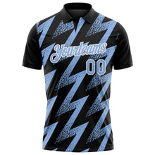 Laden Sie das Bild in den Galerie-Viewer, Uksn Individuelles Schwarz Hellblau-Weiß Geometrische Zickzackform Blitz Funktions-Poloshirt