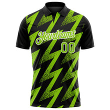 Laden Sie das Bild in den Galerie-Viewer, Uksn Individuelles Schwarz Neongrün-Weiß Geometrische Zickzackform Blitz Funktions-Poloshirt