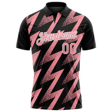 Laden Sie das Bild in den Galerie-Viewer, Uksn Individuelles Schwarz Mittelrosa-Weiß Geometrische Zickzackform Blitz Funktions-Poloshirt
