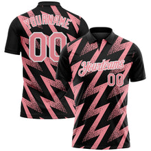 Laden Sie das Bild in den Galerie-Viewer, Uksn Individuelles Schwarz Mittelrosa-Weiß Geometrische Zickzackform Blitz Funktions-Poloshirt
