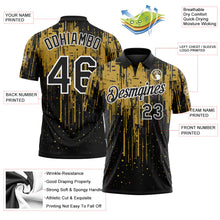Laden Sie das Bild in den Galerie-Viewer, Uksn Individuelles Schwarz Altgold-Weiß Tropfende Spritzerfarbe Funktions-Poloshirt