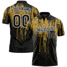 Laden Sie das Bild in den Galerie-Viewer, Uksn Individuelles Schwarz Altgold-Weiß Tropfende Spritzerfarbe Funktions-Poloshirt