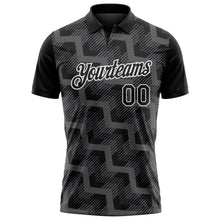 Laden Sie das Bild in den Galerie-Viewer, Uksn Individuelles Schwarz Stahlgrau-Weiß Geometrische Blockdiagonallinie-Schraffur Funktions-Poloshirt
