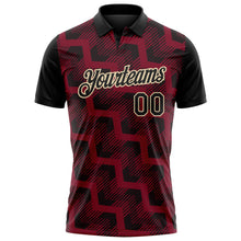 Laden Sie das Bild in den Galerie-Viewer, Uksn Individuelles Schwarz Karmesinrot-Creme Geometrische Blockdiagonallinie-Schraffur Funktions-Poloshirt