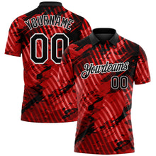 Laden Sie das Bild in den Galerie-Viewer, Uksn Individuelles Schwarz Rot-Weiß Abstrakte Grunge-Spritzer diagonale Streifen Funktions-Poloshirt