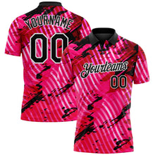 Laden Sie das Bild in den Galerie-Viewer, Uksn Individuelles Schwarz Pink-Weiß Abstrakte Grunge-Spritzer diagonale Streifen Funktions-Poloshirt