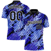 Laden Sie das Bild in den Galerie-Viewer, Uksn Individuelles Schwarz Hellblau-Weiß Abstrakte Grunge-Spritzer diagonale Streifen Funktions-Poloshirt