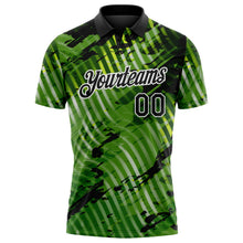 Laden Sie das Bild in den Galerie-Viewer, Uksn Individuelles Schwarz Neongrün-Weiß Abstrakte Grunge-Spritzer diagonale Streifen Funktions-Poloshirt