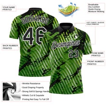 Laden Sie das Bild in den Galerie-Viewer, Uksn Individuelles Schwarz Neongrün-Weiß Abstrakte Grunge-Spritzer diagonale Streifen Funktions-Poloshirt