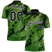 Laden Sie das Bild in den Galerie-Viewer, Uksn Individuelles Schwarz Neongrün-Weiß Abstrakte Grunge-Spritzer diagonale Streifen Funktions-Poloshirt
