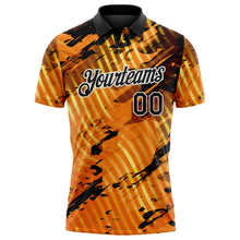 Laden Sie das Bild in den Galerie-Viewer, Uksn Individuelles Schwarz Gold-Weiß Abstrakte Grunge-Spritzer diagonale Streifen Funktions-Poloshirt