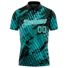 Laden Sie das Bild in den Galerie-Viewer, Uksn Individuelles Schwarz Aqua-Weiß Abstrakte Grunge-Spritzer diagonale Streifen Funktions-Poloshirt