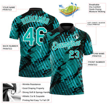 Laden Sie das Bild in den Galerie-Viewer, Uksn Individuelles Schwarz Aqua-Weiß Abstrakte Grunge-Spritzer diagonale Streifen Funktions-Poloshirt
