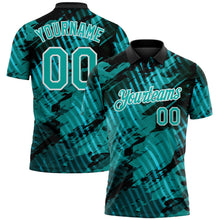 Laden Sie das Bild in den Galerie-Viewer, Uksn Individuelles Schwarz Aqua-Weiß Abstrakte Grunge-Spritzer diagonale Streifen Funktions-Poloshirt