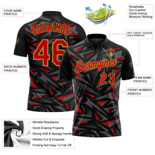 Laden Sie das Bild in den Galerie-Viewer, Uksn Individuelles Schwarz Rot Stahlgrau-Altgold Cyber Mecha E-Sport geometrische Splitter Spike Funktions-Poloshirt
