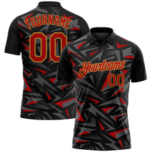Laden Sie das Bild in den Galerie-Viewer, Uksn Individuelles Schwarz Rot Stahlgrau-Altgold Cyber Mecha E-Sport geometrische Splitter Spike Funktions-Poloshirt